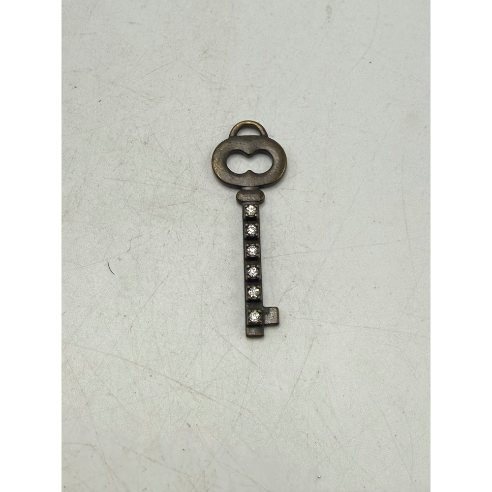 Vintage Style Bronze Tone Rhinestone Skeleton Key Pendant Charm Steampunk